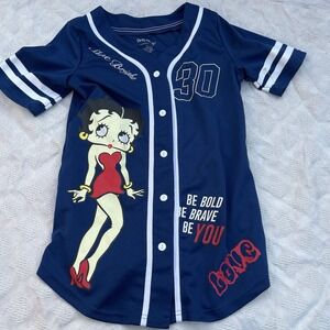Betty Boop Mesh Baseball Jersey Womens Size Large Infinite Possibilities Blue